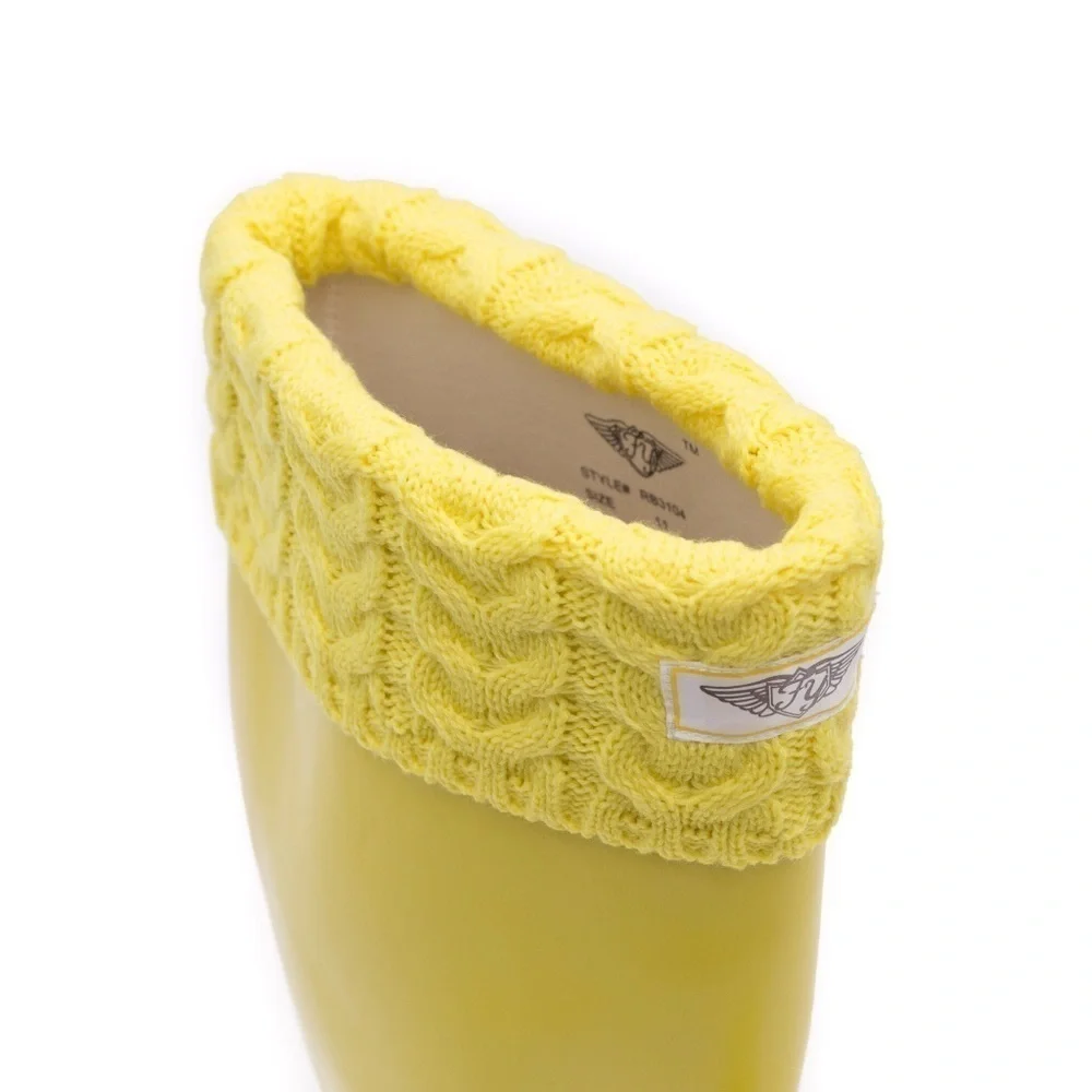 Women Rubber Rainboots, Yellow Sock Cuff, Rubber Garden Rain Boots. Size 11, NEW